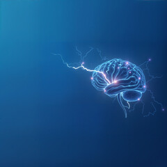 Futuristic Digital Brain with Neural Connections and Electric Impulses