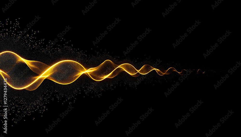 Poster abstract golden digital waves forming a luxurious data stream against a black background, symbolizin