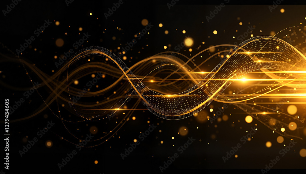 Aufkleber dynamic golden data streams flowing through a sleek black background, symbolizing big data and cyber