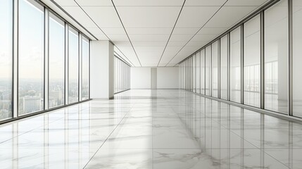 Modern Empty Office Space with Panoramic Windows and Bright Light