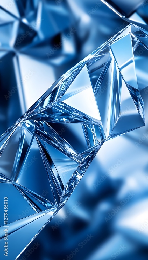 Poster a geometric composition demonstrating sparkling facets of a crystal structure