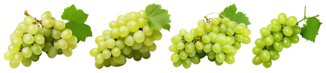 PNG Fresh green grapes bunches isolated, element set on transparent background