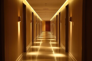 Illuminated hallway interior. AI generated illustration.