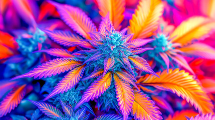 Vibrant and colorful cannabis-themed design with intricate fractal patterns. A modern, seasonal background with bright hues, perfect for presentations