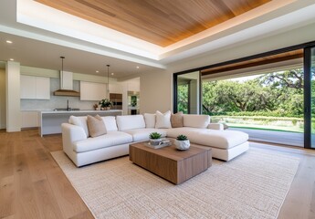 Fototapeta premium Bright Modern Living Room with Sectional Sofa and Patio Access