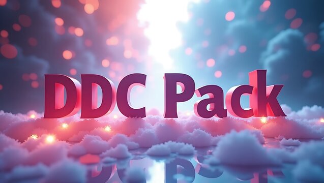 Digital design showcasing DDC Pack with colorful cloud-like background