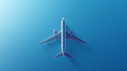 Isolated vector airplane flying through seamless blue gradient skies, clean flat perspective