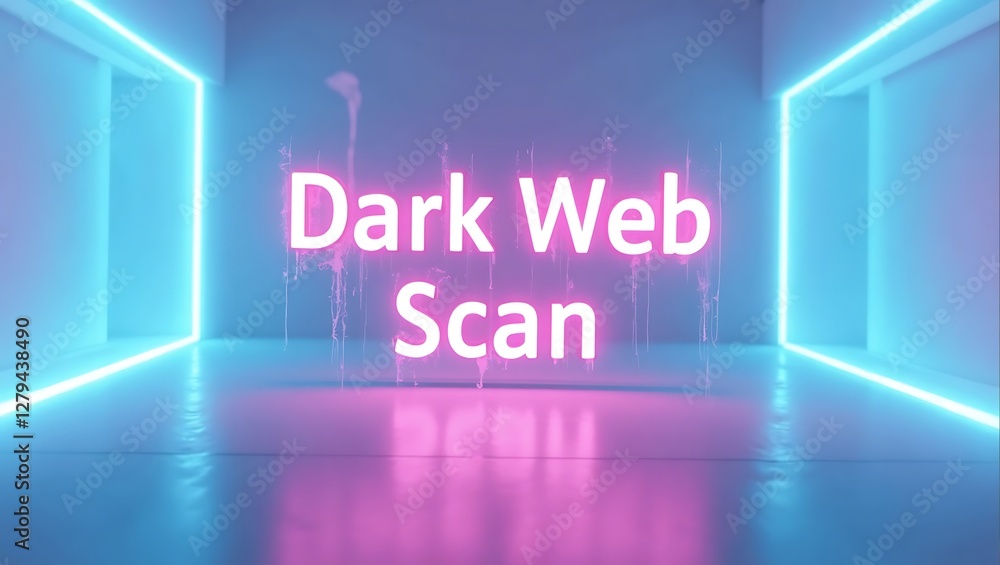 Poster exploring dark web scan concept in futuristic digital space with neon lights