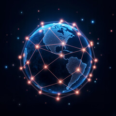 Digital Global Network with Connected Nodes and Glowing Data Points