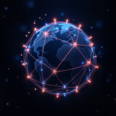 Digital Global Network with Connected Nodes and Glowing Data Points
