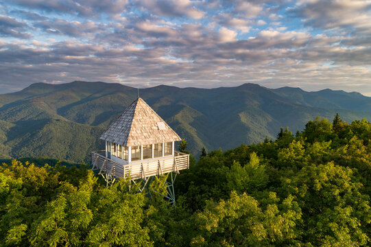 Scenic view of old fire lookout tower in the Black Mountains of North Carolina