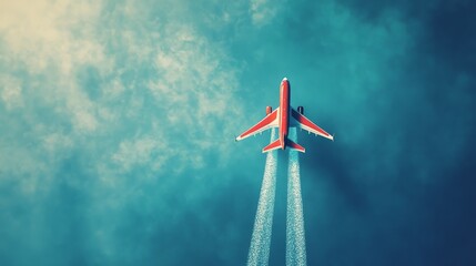 Minimalist airplane icon, top-down vector design in motion, flying through crisp blue skies 