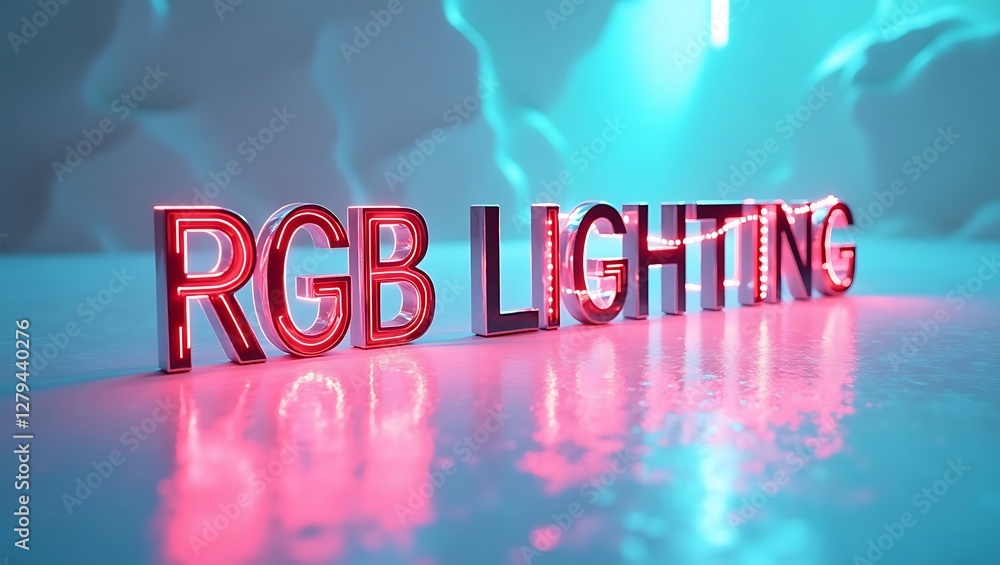 Poster illuminated letters in high-tech setting with rgb lighting effects