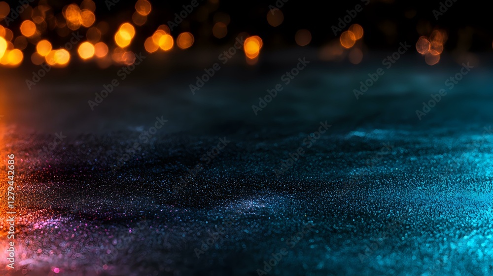 Aufkleber dramatic dark background with glowing orange and blue bokeh lights creating mystical atmosphere on t