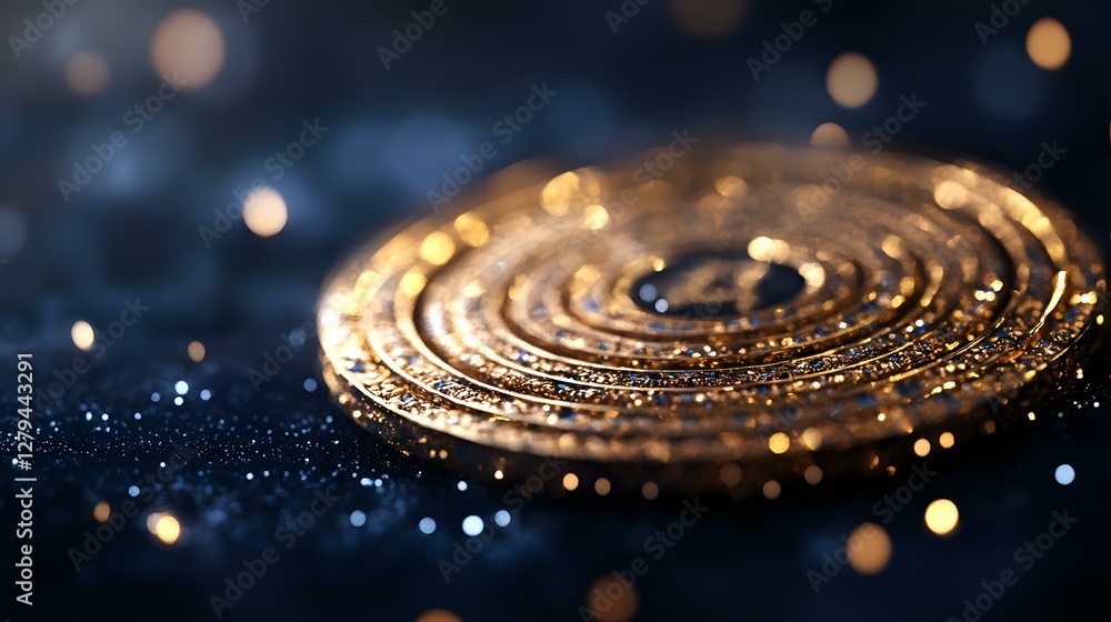 Poster glowing golden spiral pattern with bokeh light effects on dark background creates magical atmosphere
