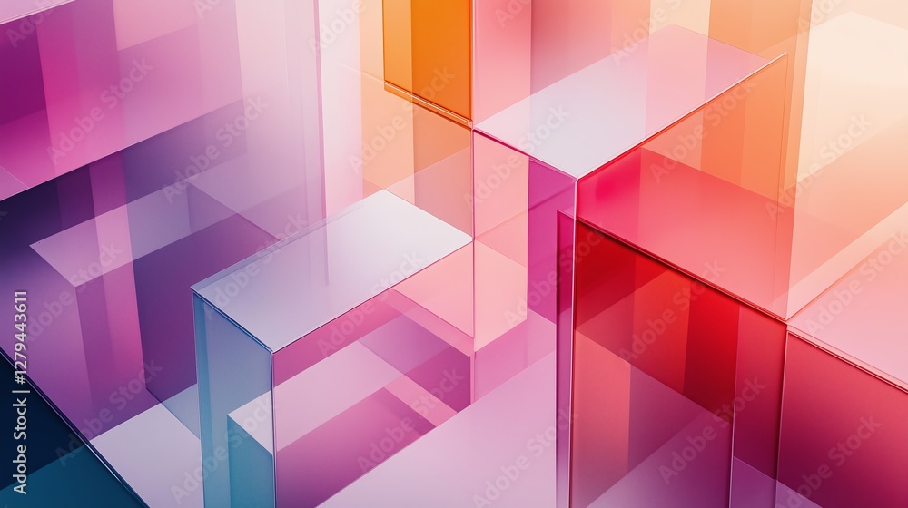 Poster Overlapping translucent squares forming an optical illusion.