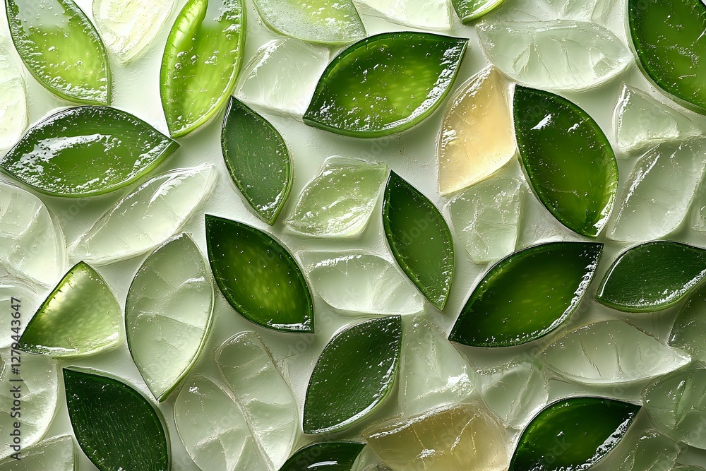 Poster fresh lime wedges and ice cubes arranged in pattern on white background, top view. refreshing summer