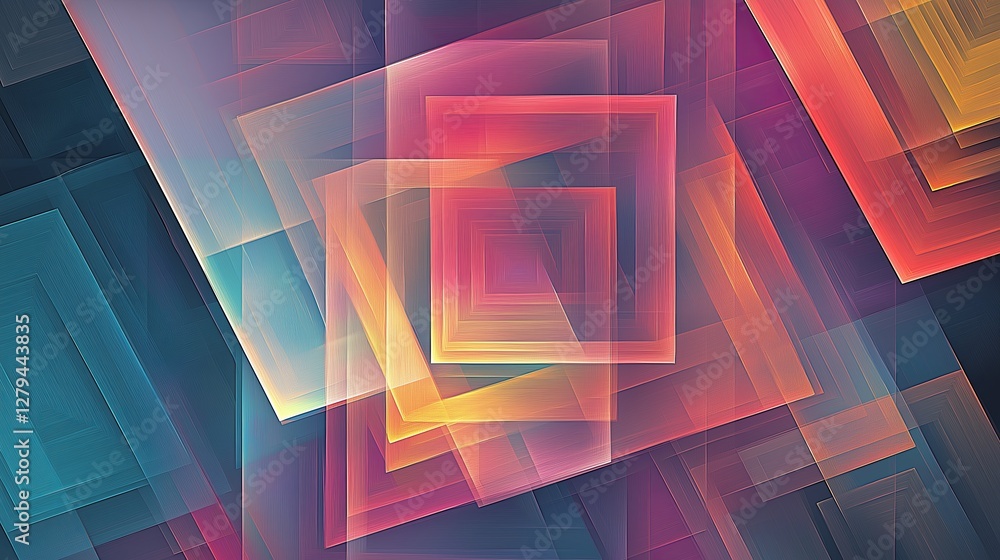 Poster Overlapping translucent squares forming an optical illusion.