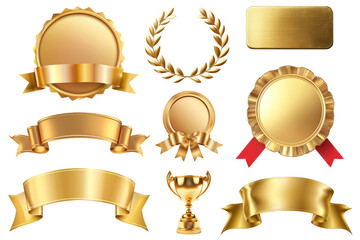 PNG Elegant gold award ribbons collection, element set on transparent background