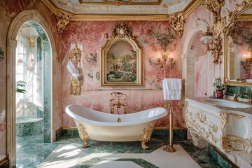 Luxury bathroom interior. AI generated illustration.