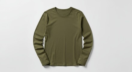 Naklejka premium Olive green long sleeve t-shirt on white background