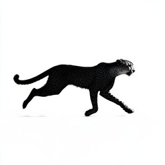 Fototapeta premium A black cheetah with spots is shown in motion, isolated on a white background.