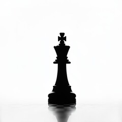 Monochromatic chess king: stark silhouette against a bright, reflective surface.