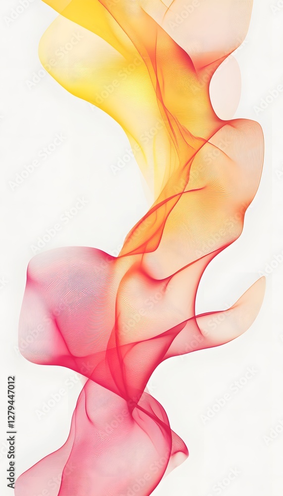 Poster colorful flowing forms created with lines are on a white background