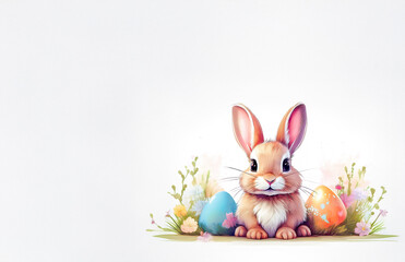 Obraz premium Cute Easter bunny on a white background. Easter decorations.