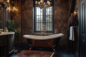 Luxury bathroom interior. AI generated illustration.