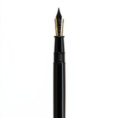 Naklejka premium Elegant black fountain pen with a gold nib against a clean white background.