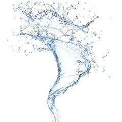 Transparent blue water vortex isolated on white background, fluid splash in motion, dynamic swirling wave, realistic liquid effect for advertising, digital design, and branding.