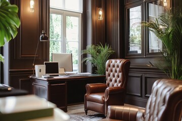 Fototapeta premium Luxury coworking office. AI generated illustration.