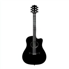Naklejka premium Sleek black acoustic guitar silhouette against a stark white background.