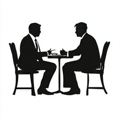 Silhouette of two business people in discussion sitting across a table