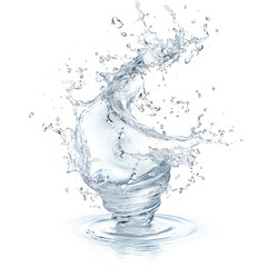 Dynamic water swirl tornado splash isolated on white background, realistic blue liquid wave in motion, perfect for advertising, design, and creative concepts.