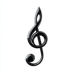 Fototapeta premium Musical Note: A sleek, glossy black treble clef against a stark white background