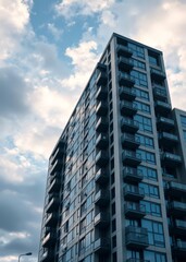 Apartment building with cloudy background sky skyscraper city building skyscraper downtown business architecture cityscape