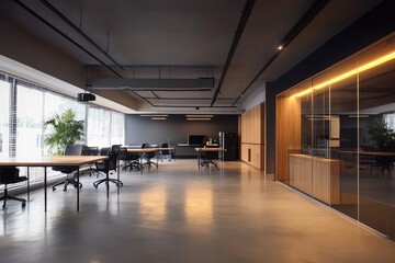 Luxury coworking office, minimalist. AI generated illustration.