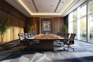 Luxury meeting room with daylight. AI generated illustration.