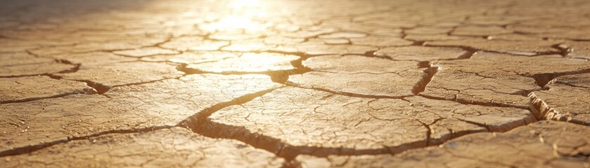 Dry Ground Surface with Cracks Under Bright Sunlight in Natural Outdoor Environment