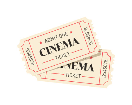 Two cinema tickets isolated on white background