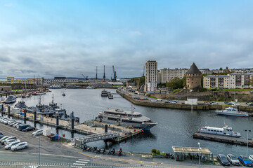 A view across the lower reaches of the river Penfeld at Brest, France on a sunny day in autumn