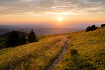 scenic summer sunset sunset in the mountains of Virginia