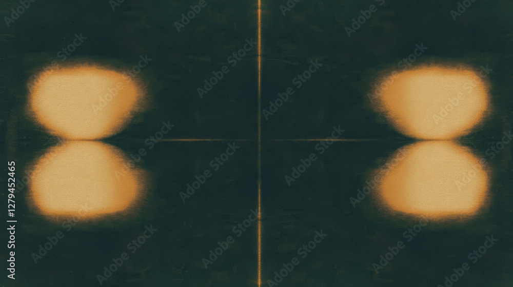Poster abstract symmetrical light orbs on dark background - mysterious and ethereal reflection patterns
