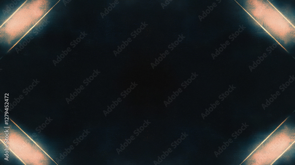 Poster dark geometric abstract design with symmetrical light patterns and textured background