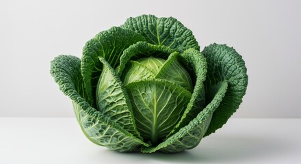 Obraz premium The stunning Savoy cabbage showing fresh green leaves on a clean background