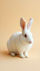 Obraz premium Cute white bunny on isolated peach background colors