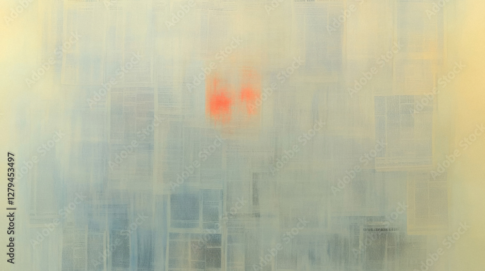 Poster abstract composition with blurred textures and central red gradient on a light background