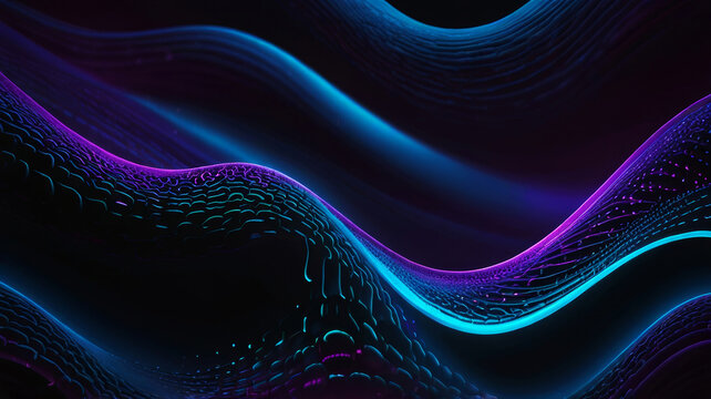 Vibrant neon digital waves: abstract flowing light trails in electric blue and magenta
